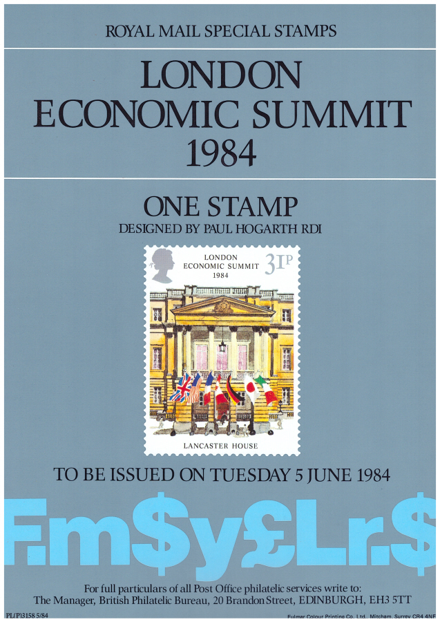(image for) 1984 London Economic Summit Post Office A4 poster. PL(P)3158 5/84. - Click Image to Close